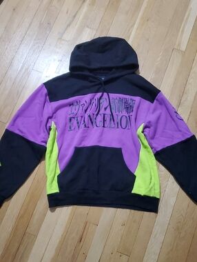 Evangelion Colorblock Hoodie - Purple Neon Green Black Large